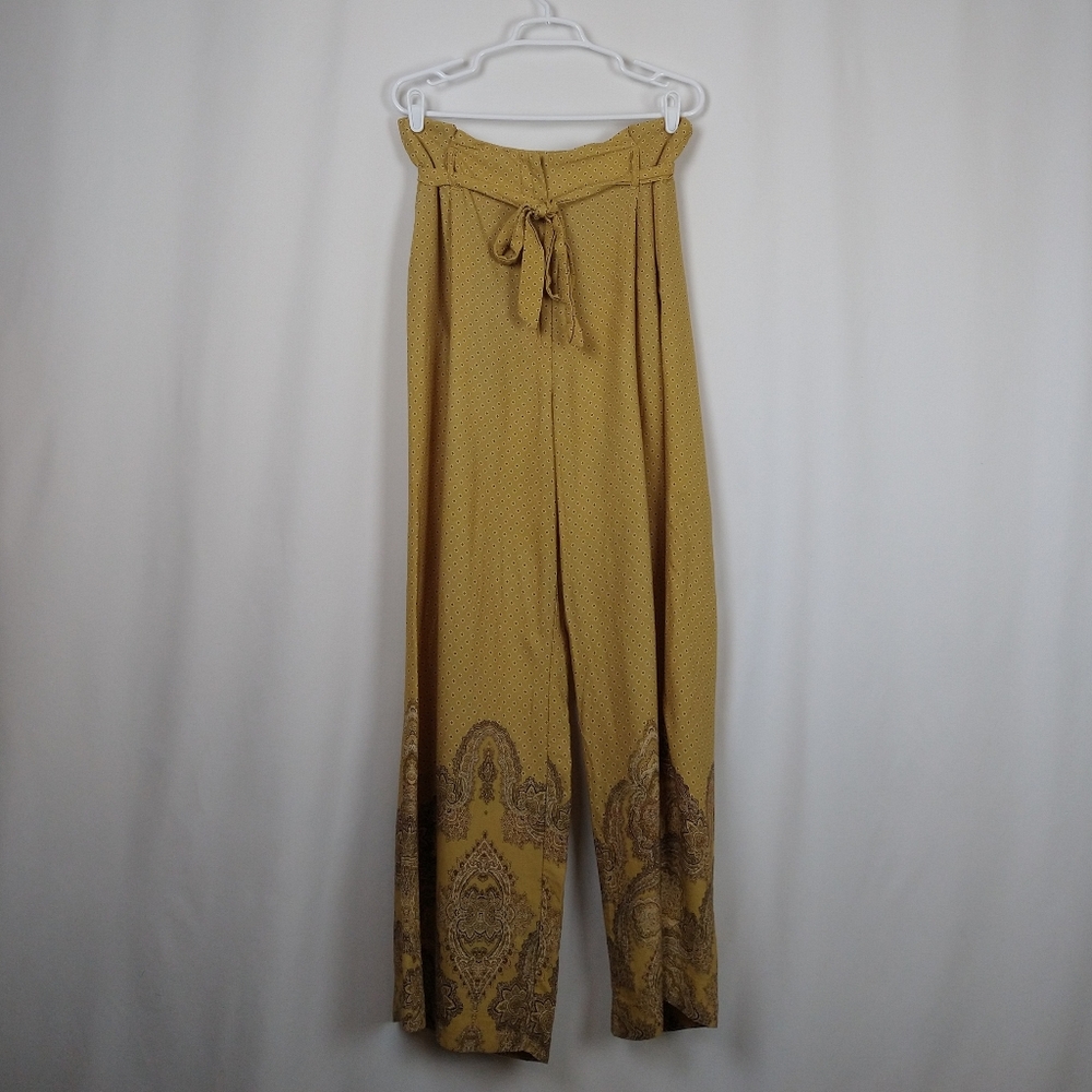 H&M Mustard Yellow Wide Leg Paper Bag Pants 12